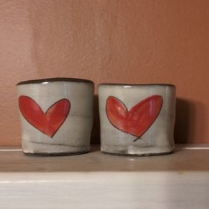 Heart Stoneware Shot Glasses or Votive Holder set